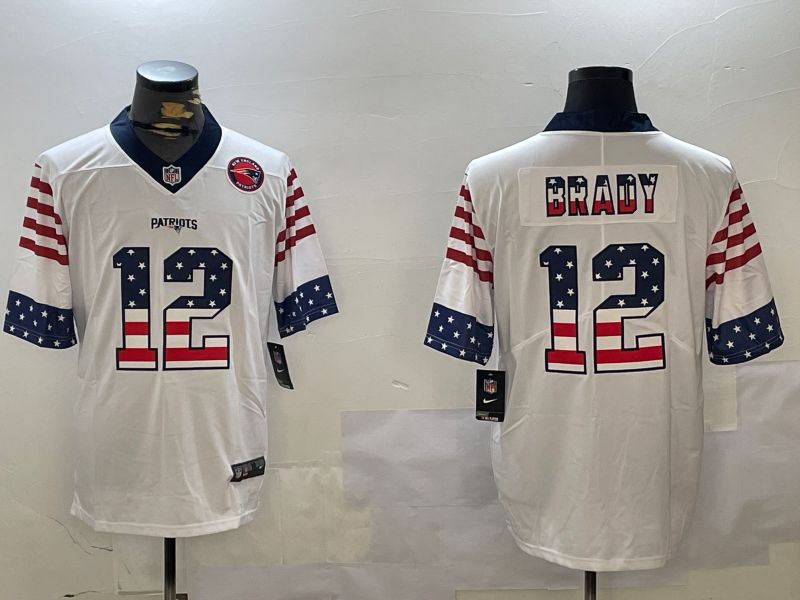 Men New England Patriots #12 Brady White National Flag 2024 Nike Limited NFL Jersey style 2